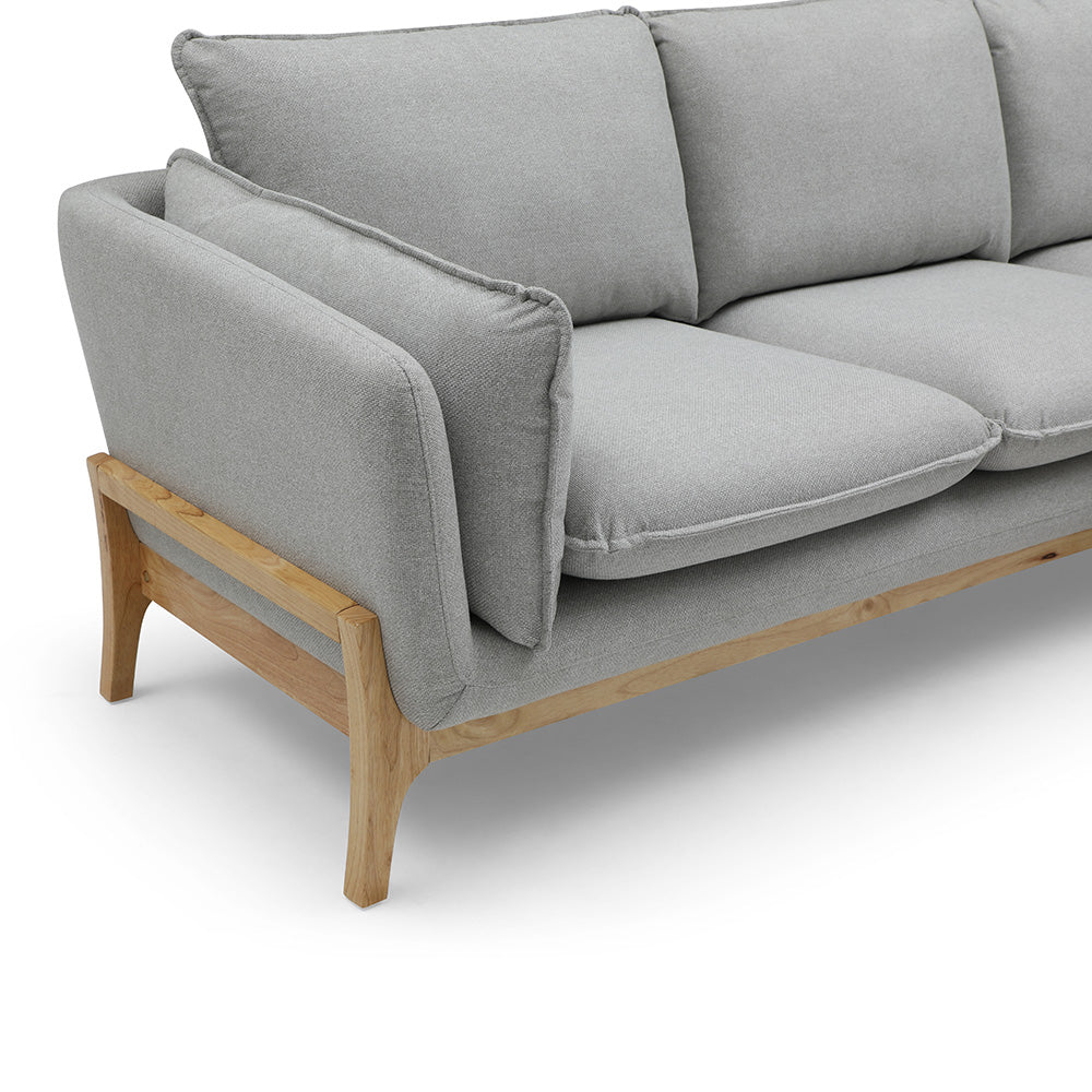 BRONTE 3-Seater Sofa with Right Chaise in Light Grey & Oak - Modern Living Room Furniture for Small Spaces & Apartments