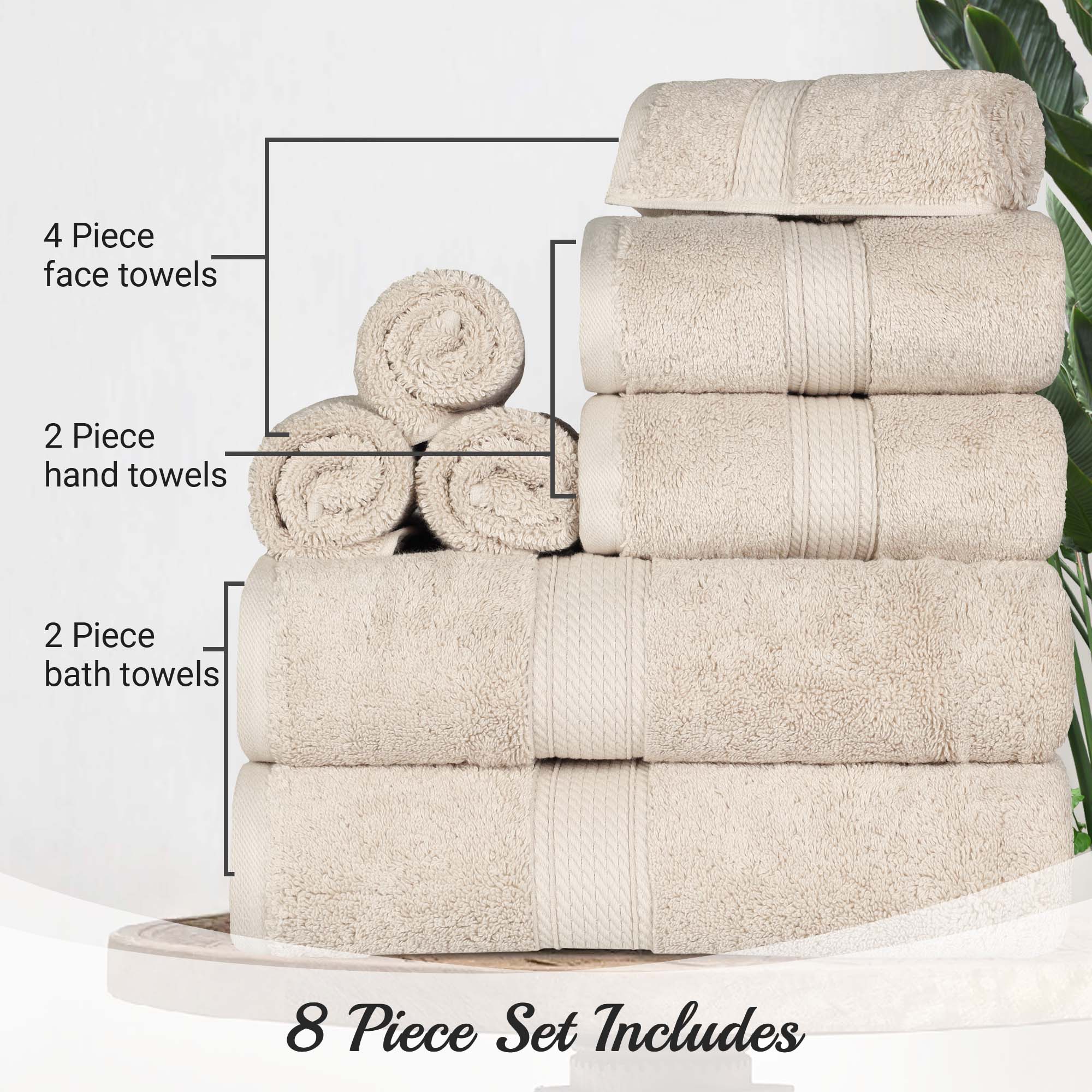 Premium 8-Piece Egyptian Cotton Towel Set - Ultra Soft, Heavyweight & Plush for Bath, Spa & Luxury Home Decor
