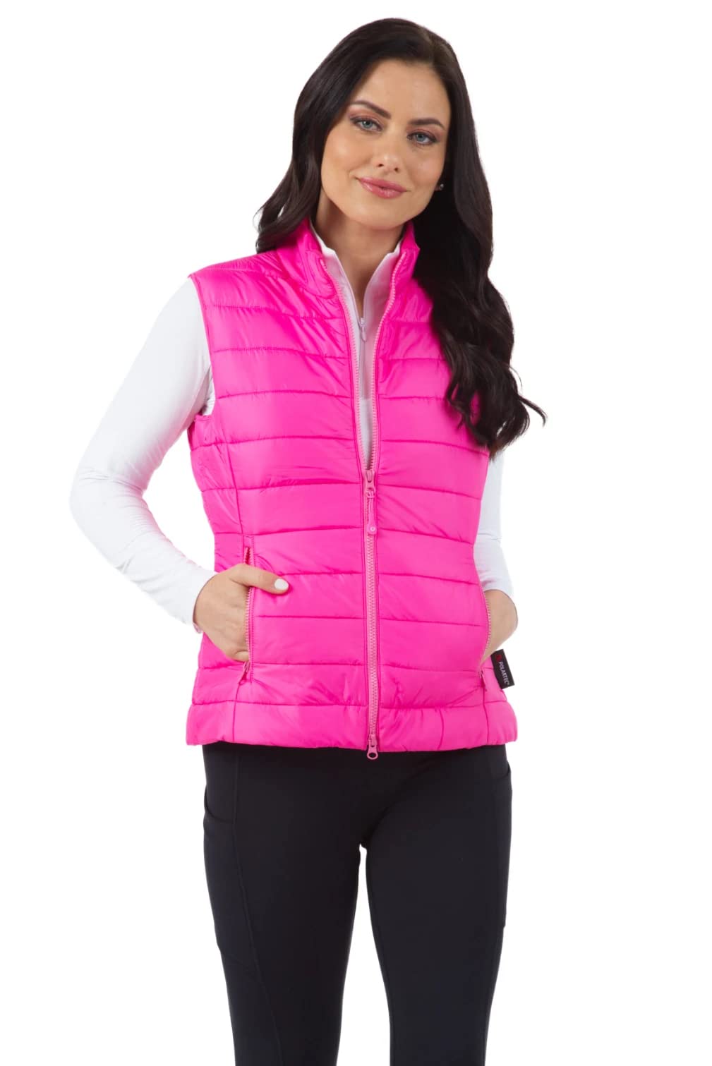IBKUL Women's Lightweight Quilted Vest - Breathable Polartec Power Fill Insulation, 2-Way Stretch, Black Solid (34000) | Perfect for Running, Hiking & Outdoor Activities