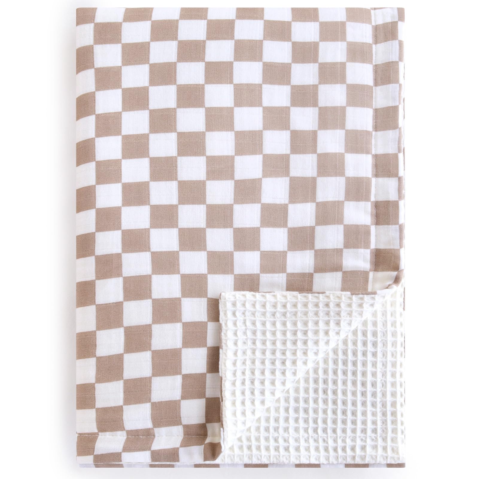 LifeTree Waffle Baby Blankets - Soft 2-Layer Muslin & Waffle Swaddle Blankets for Boys & Girls, Neutral Checkered Crib & Stroller Blanket for Newborns - Perfect for Nursery, Baby Showers & On-the-Go Comfort