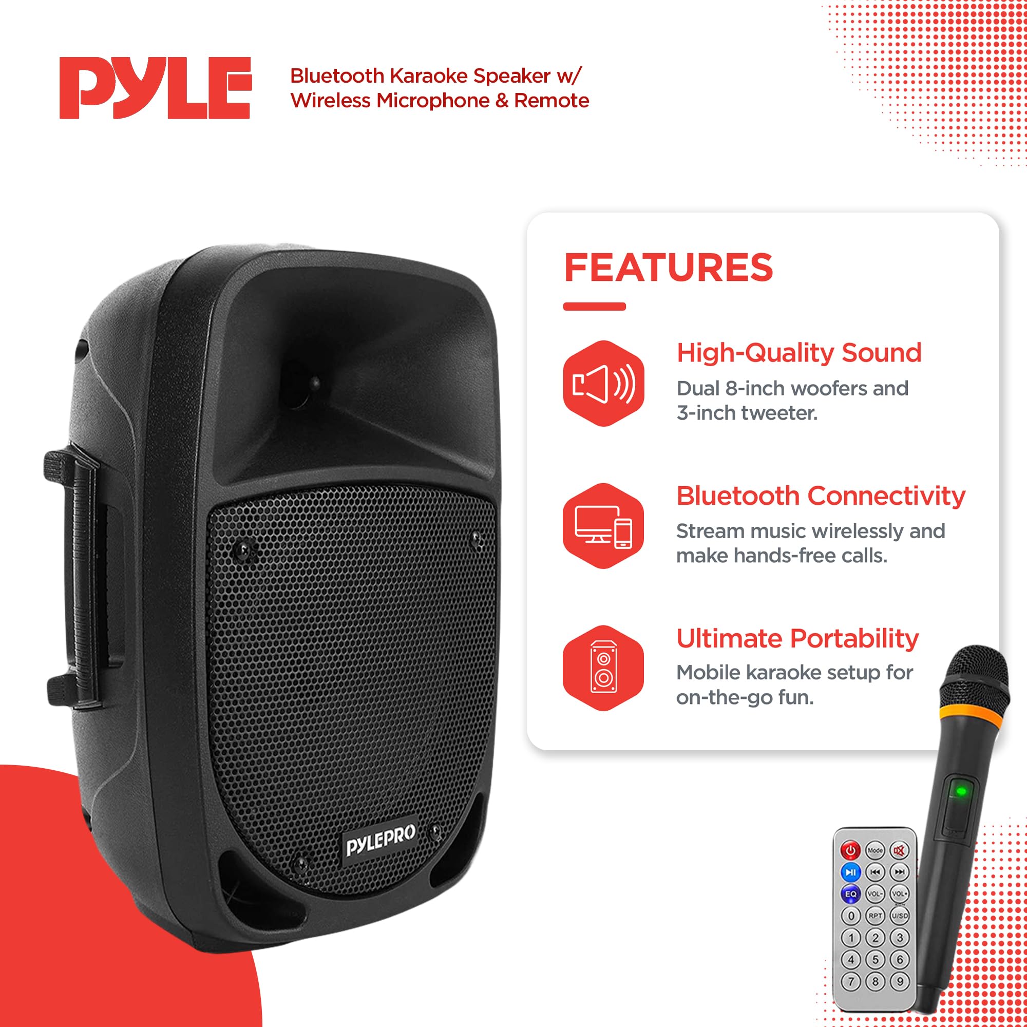 Pyle PSBT85A 800W Portable Bluetooth PA Speaker with 8