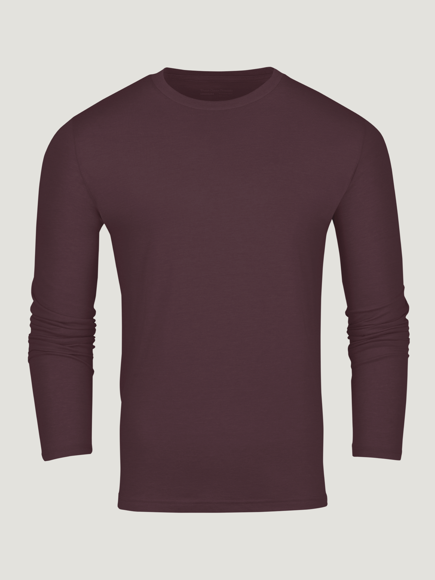 Premium Mahogany Long Sleeve Crew Neck T-Shirt for Men - Soft Cotton Comfort Fit Casual Top - Perfect for Work, Travel & Everyday Wear