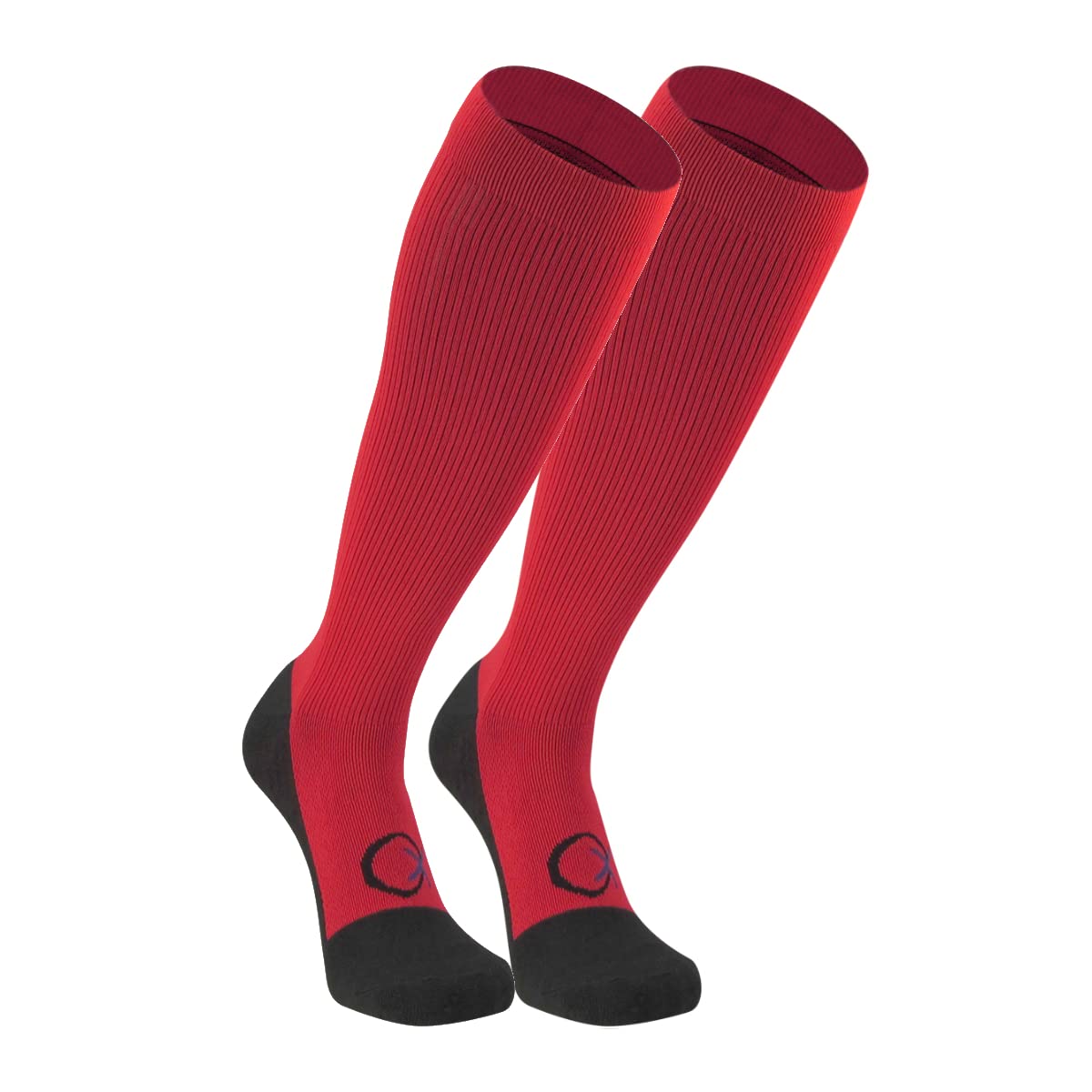 Long Compression Sports Socks for Men & Women - Red Performance Athletic Socks for Running, Basketball & Workout - Improves Circulation & Reduces Fatigue