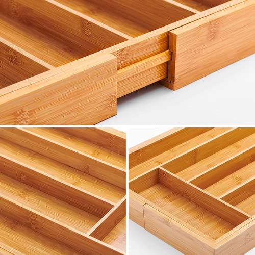 **Utoplike Bamboo Cutlery Tray & Silverware Organizer - Kitchen Drawer Divider for Knives, Utensils, Gadgets & Garage Tools - Office Supplies Storage Solution for Home & Office**    *(Perfect for organizing kitchen drawers, decluttering utensils, storing garage tools, or keeping office supplies neatly arranged.)*