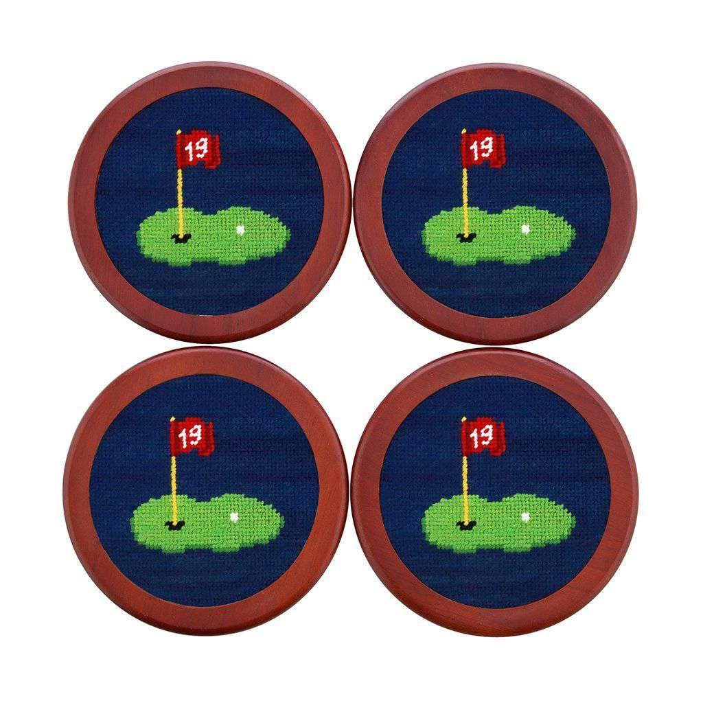 Smathers & Branson Classic Navy 19th Hole Needlepoint Coasters - Premium Golf Gift for Men, Perfect for Home Bar, Office & Country Club Decor