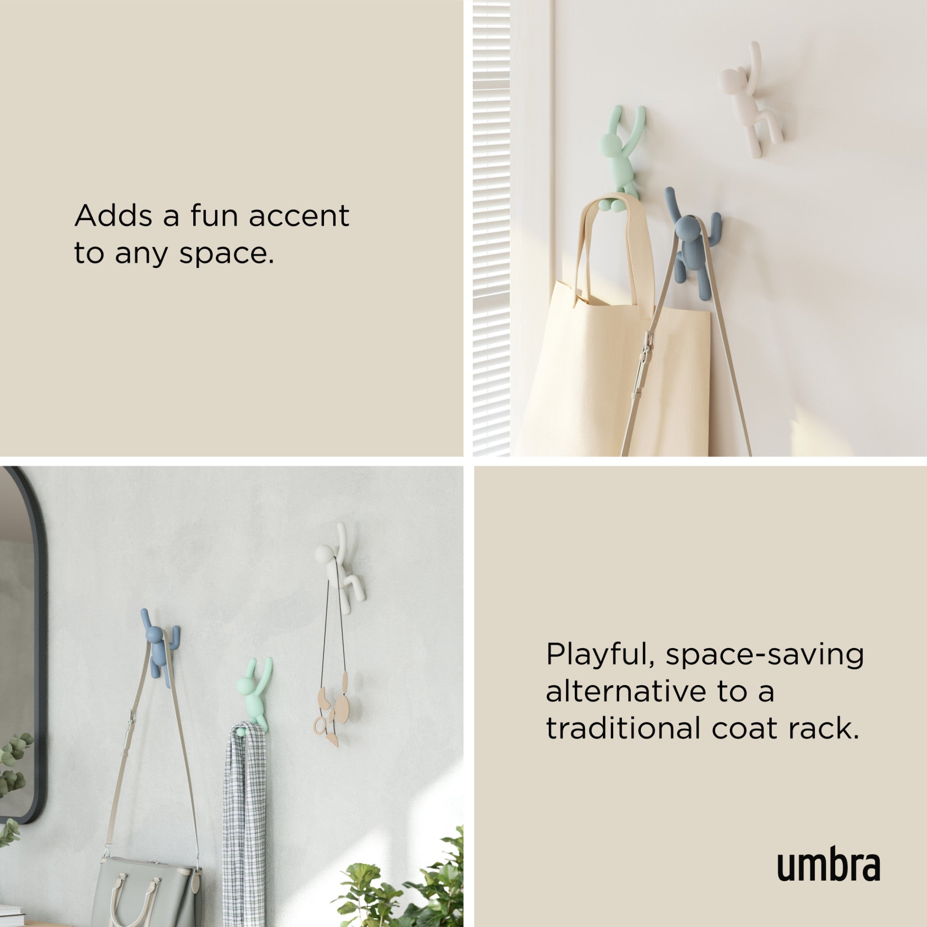 Buddy Wall Hooks Set of 3 - Heavy Duty Adhesive Hooks for Hanging Coats, Hats & Keys - Perfect for Home, Office & Dorm Organization
