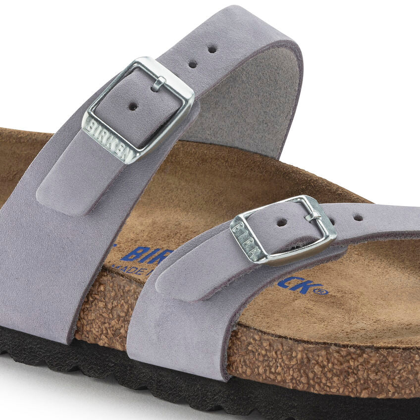 Birkenstock Women's Mayari Soft Footbed Sandals - Purple Fog Nubuck Leather | Comfortable Casual & Summer Shoes for Walking, Travel & Beach