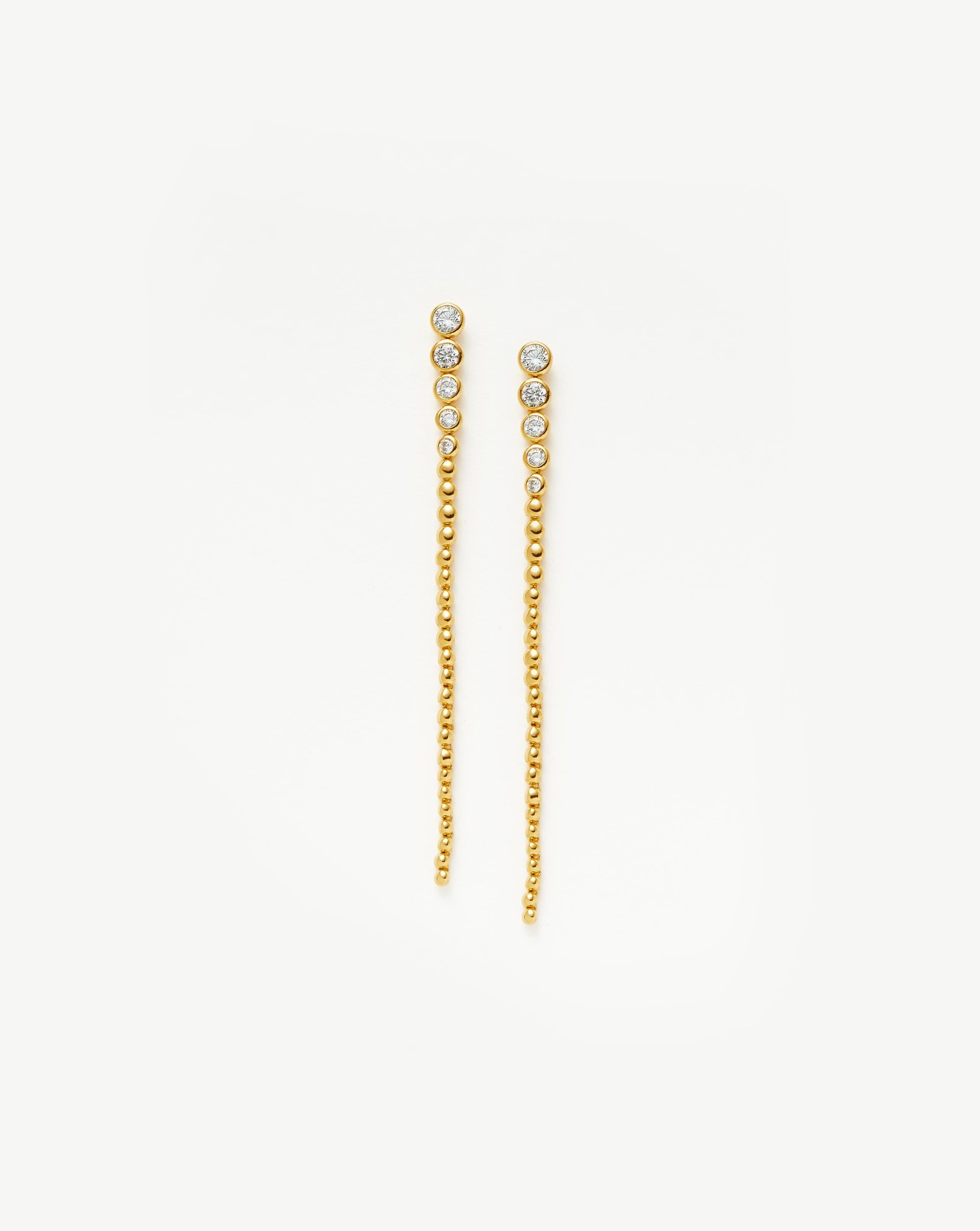 18k Gold Vermeil Tennis Beaded Stone Extra Long Drop Earrings with Cubic Zirconia - Elegant Dangling Jewelry for Women, Perfect for Weddings, Parties & Special Occasions