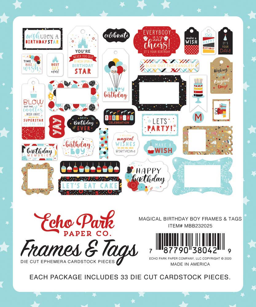 Echo Park Paper Collection Bundle - Magical Birthday Boy Icons & Frames Ephemera Set for Scrapbooking, Card Making, and DIY Party Decorations