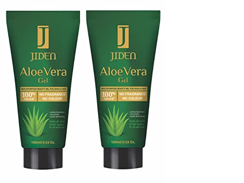 JIDEN Aloe Vera Gel - Pack of 2 (100ml x 2) | 100% Pure Natural Aloe Vera Gel for Sunburn Relief, Skin Hydration & Hair Care | Perfect for After Sun Care, Daily Moisturizing & Scalp Treatment