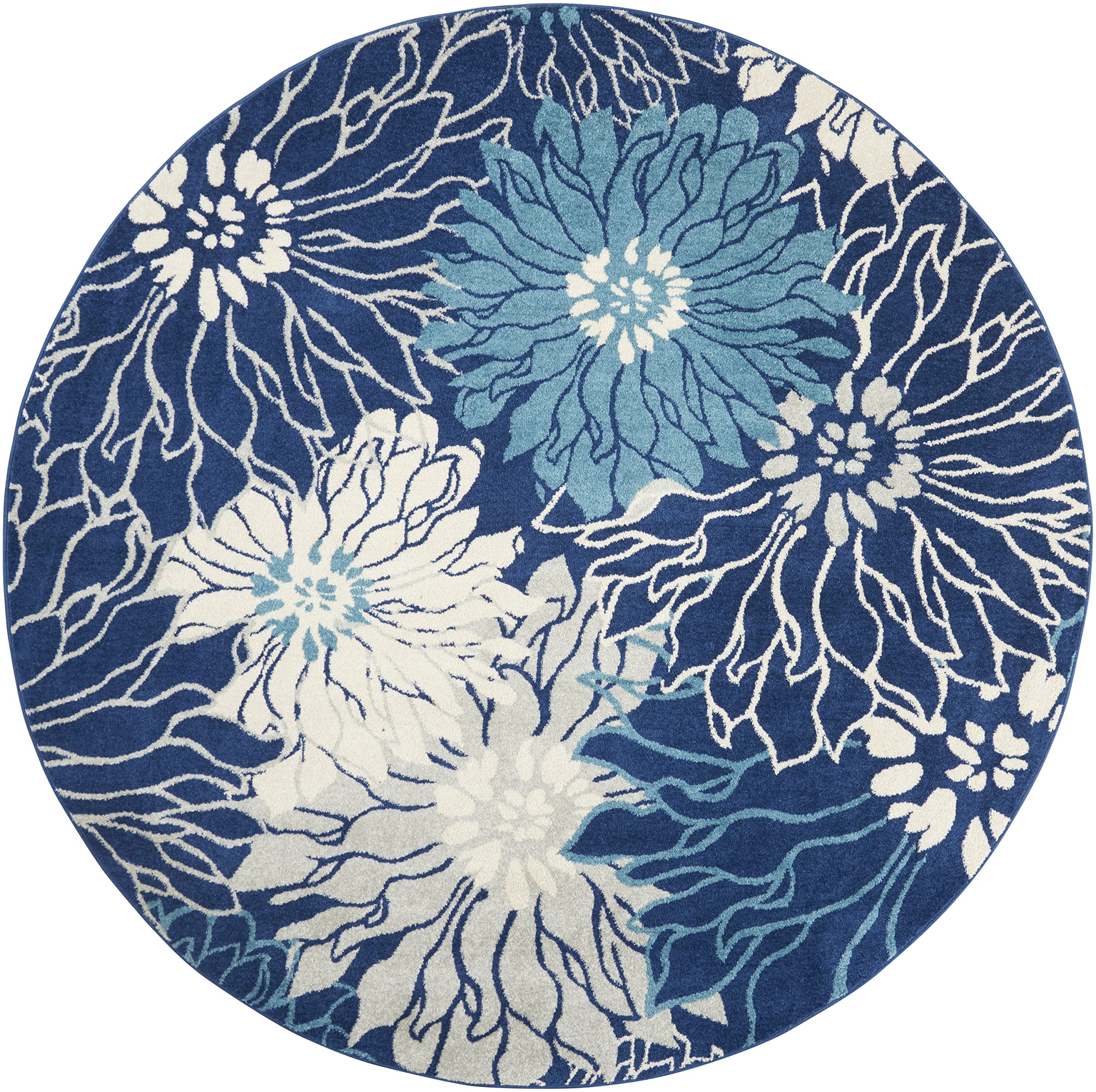 Nourison Passion 8' Round Area Rug - Navy & Ivory Modern Design - Perfect for Living Room, Bedroom, or Office Decor