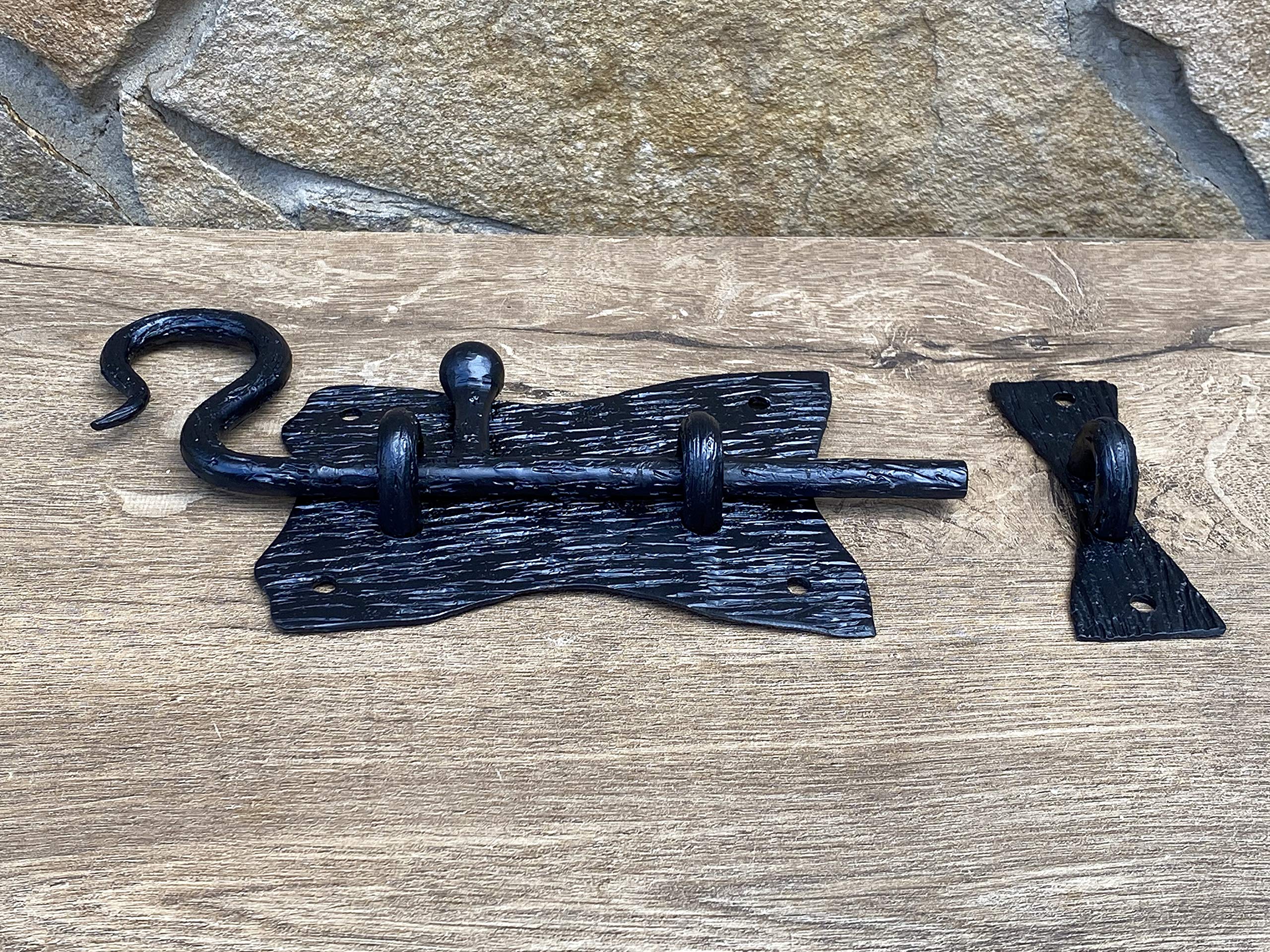 Sturdy Hand-Forged Door Latch & Slide Bolt - Heavy Duty Barn, Shed, and Gate Lock for Rustic Security - Perfect for Farmhouses, Storage Units, and Outdoor Buildings