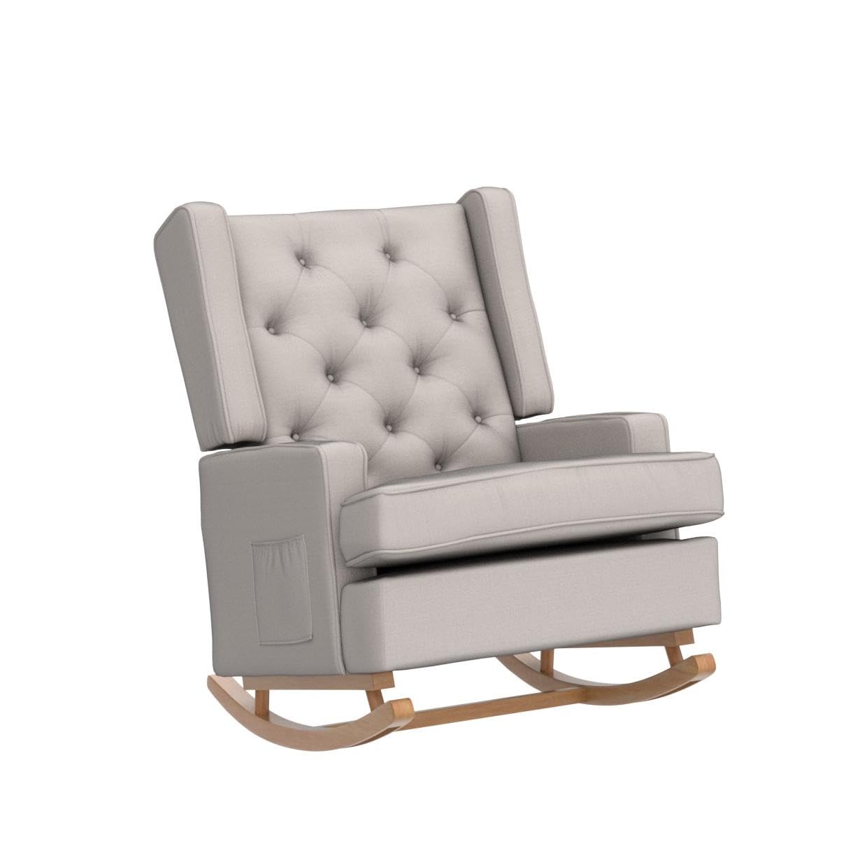 Comfortable Upholstered Rocking Chair for Living Room - Soft Polyester Linen Glider Armchair in Beige - Perfect for Nursery, Bedroom, or Relaxing Reading Corner