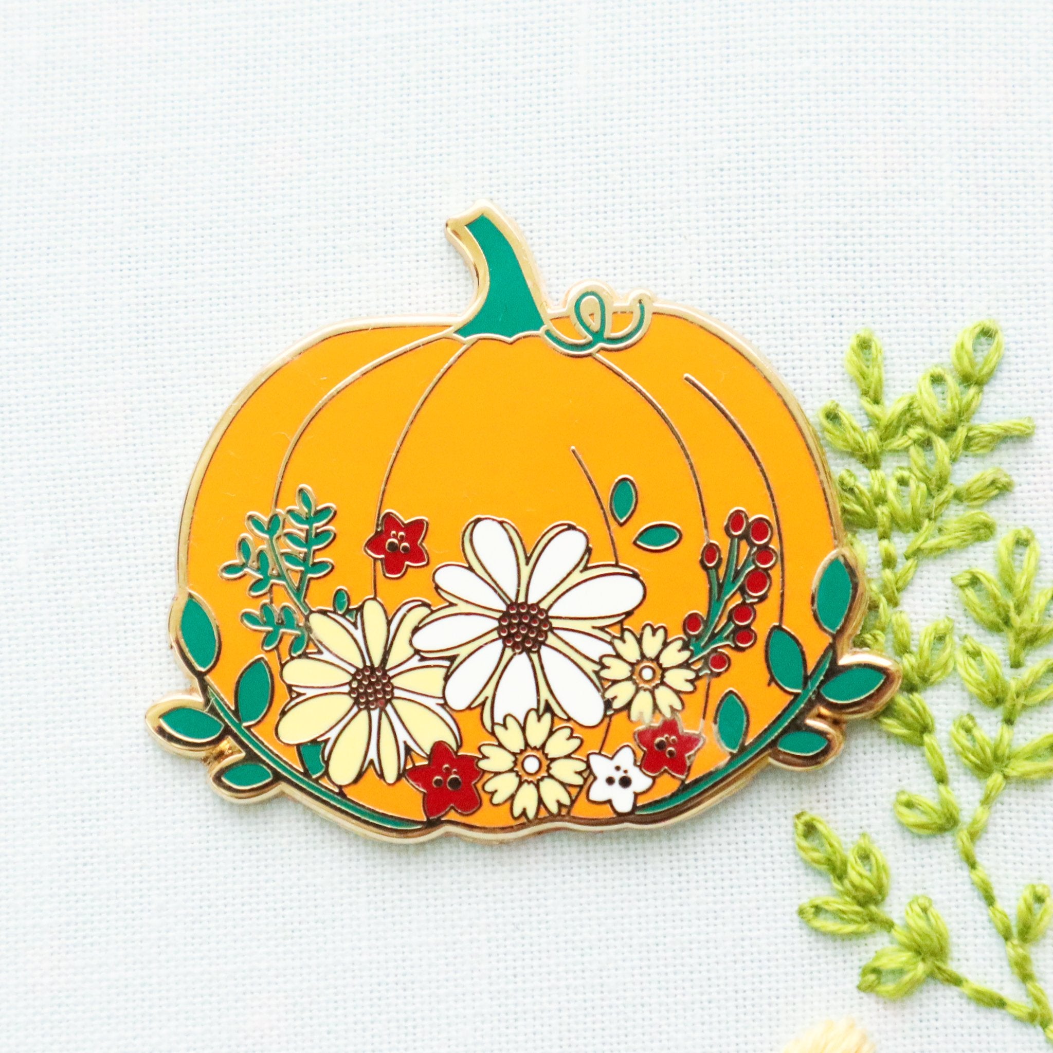 Floral Pumpkin Needle Minder for Sewing & Embroidery - Magnetic Pin Holder by Flamingo Toes | Perfect for Quilting, Cross Stitch & Craft Projects