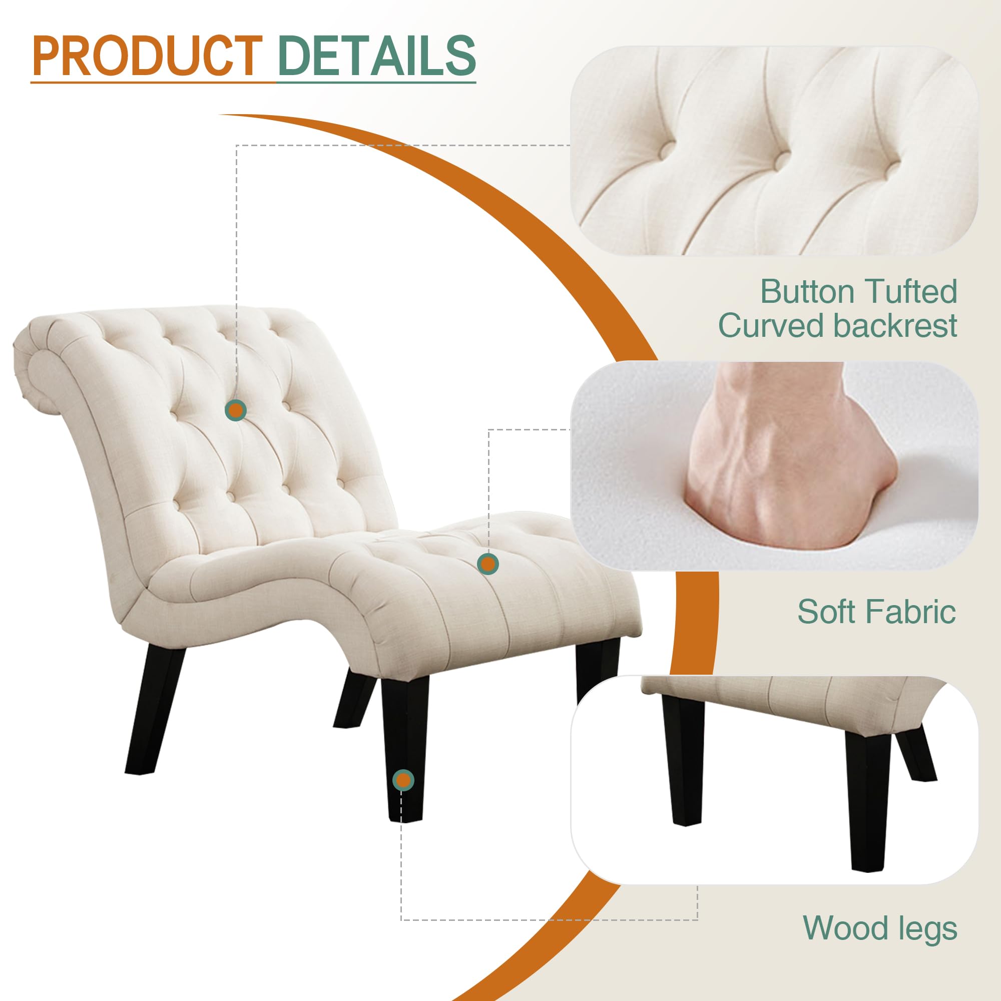 HAOBO Button Tufted Accent Chair - Armless Slipper Chair for Living Room, Bedroom & Dining Room - Modern Home Furniture for Relaxing, Reading & Decor