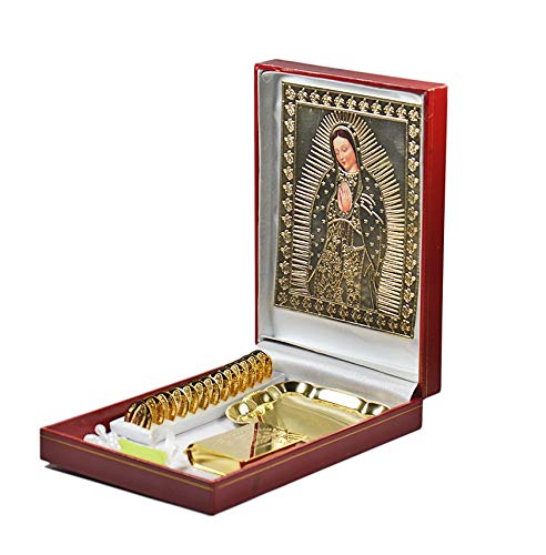 Wedding Unity Coins Set - Gold-Plated Ceremony Arras with Magnetic Display Case - Includes Lady of Guadalupe & Mini Bible Box - Perfect for Catholic Weddings, Vow Renewals & Marriage Keepsakes