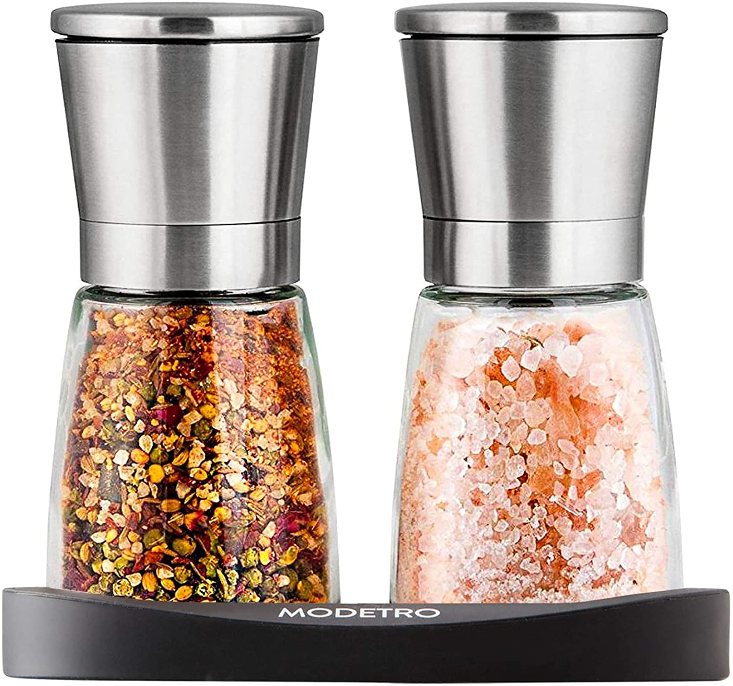 Premium Stainless Steel & Glass Salt and Pepper Grinder Set - Adjustable Coarseness for Sea Salt & Spices - 2 Pack Kitchen Essential for Cooking, Dining & Gifting