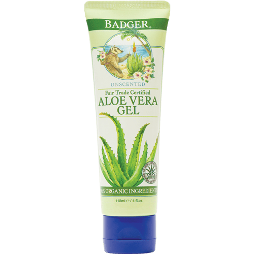 Organic Badger Aloe Vera Gel for Sunburn & Skin Care - 118ml (4oz) - Soothes, Hydrates & Repairs Dry, Irritated Skin - Perfect for After Sun, Face Moisturizer & Hair Treatment