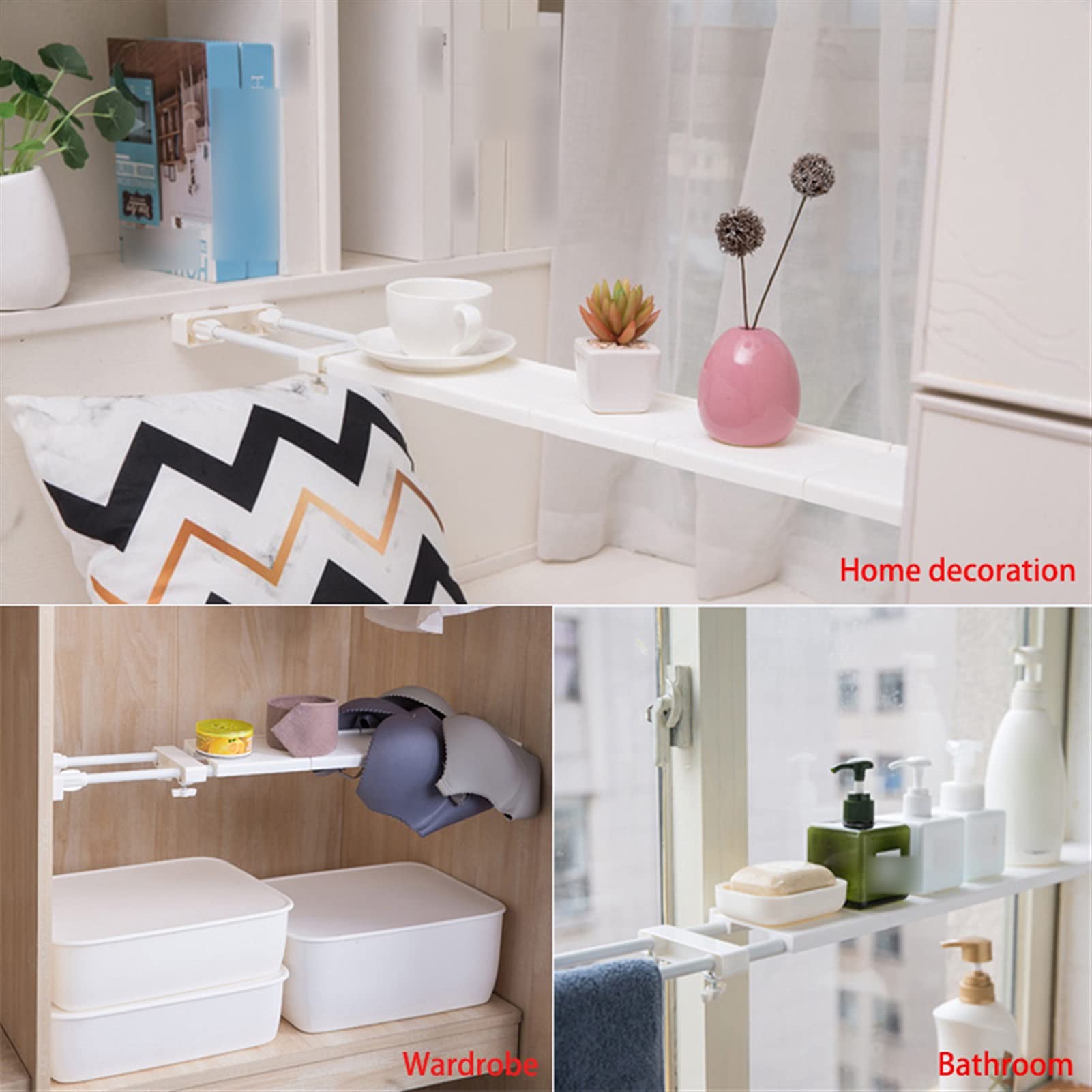 KIRANDY Adjustable Closet Organizer - Space Saving Wardrobe Storage Shelf for Bedroom & Closet Organization (Pink, 30-40cm) - Perfect for Small Spaces, Dorm Rooms & Apartment Storage Solutions