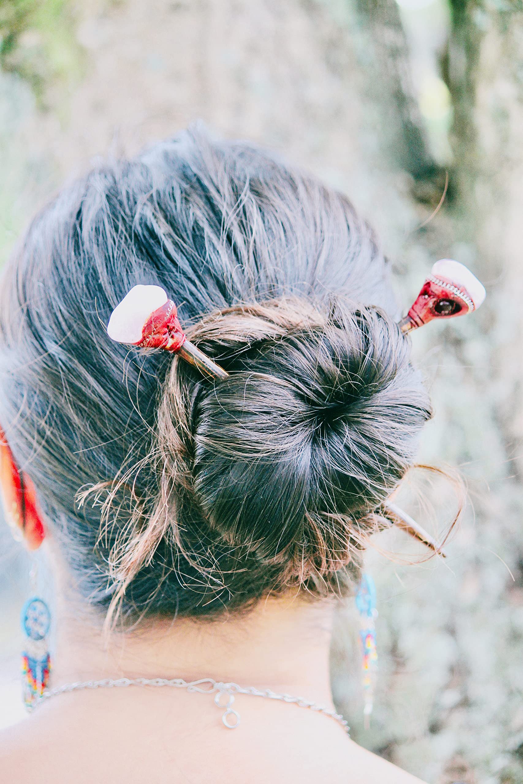 Mia Jewel Shop - 96pcs Handmade Natural Tumbled Healing Gemstone Wooden Hair Sticks for Women | Boho Hair Pins, Reiki Accessories & Fashion Gifts for Weddings, Yoga, Meditation and Daily Styling