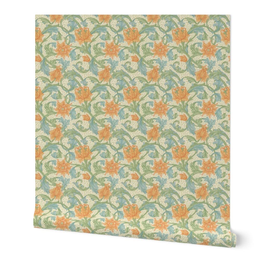 Peel & Stick Wallpaper Swatch - Vintage Floral Damask Design with Small Vines & Trellis Pattern | Removable Self-Adhesive Wallpaper by Spoonflower | Perfect for Bedroom, Nursery & Home Decor