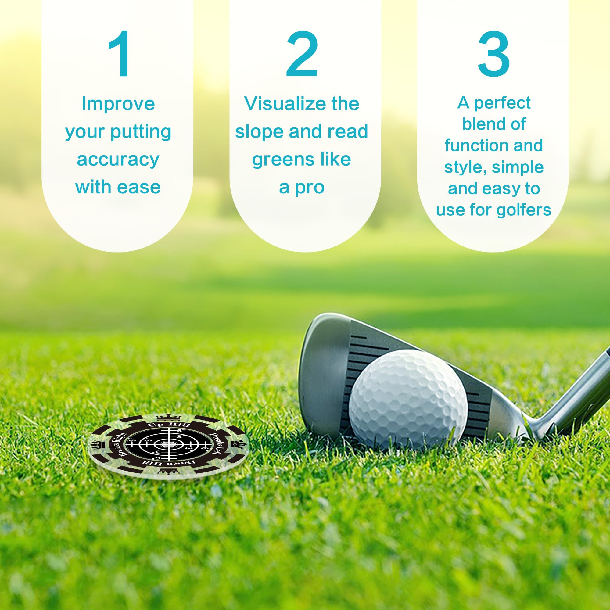 2-Pack Golf Green Reader with Magnetic Hat Clip - 1.8 Inch High Precision Golf Ball Markers with Horizontal Bubble Level - Perfect Putt Alignment Aid for Men (Ideal for Practice Greens & Tournament Play)