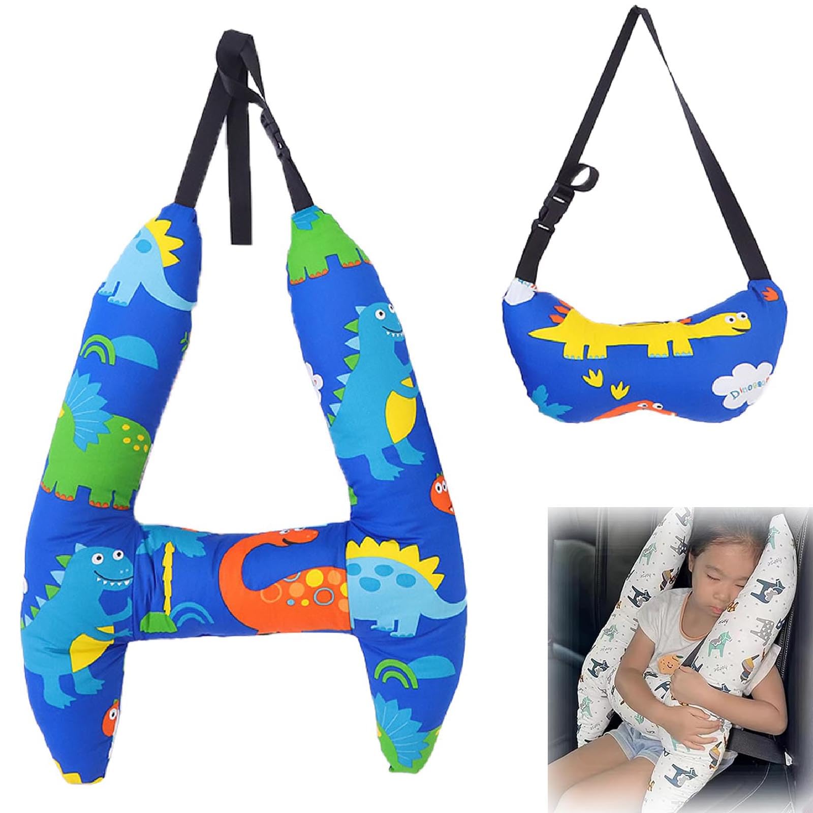 H-Shape Kids Car Sleeping Head Support Pillow - Travel Neck Pillow for Toddlers & Babies - Comfortable Head & Body Support for Car Seats - Perfect for Road Trips & Long Drives (D)