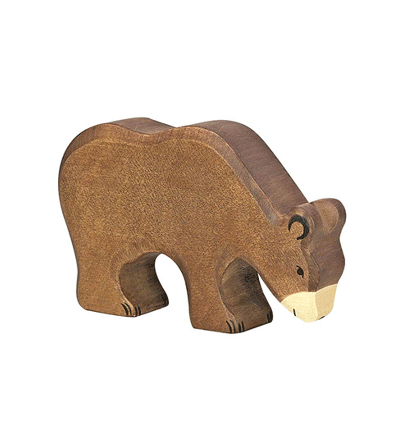 Holztiger Handcrafted Wooden Brown Bear Figurine - Eco-Friendly Wooden Animal Toy for Kids, Nursery Decor & Waldorf Play