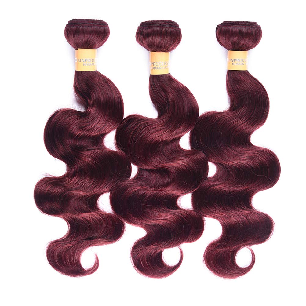 WOME 99J Burgundy Red Brazilian Virgin Human Hair Bundles - 8A Grade Body Wave Hair Extensions (14