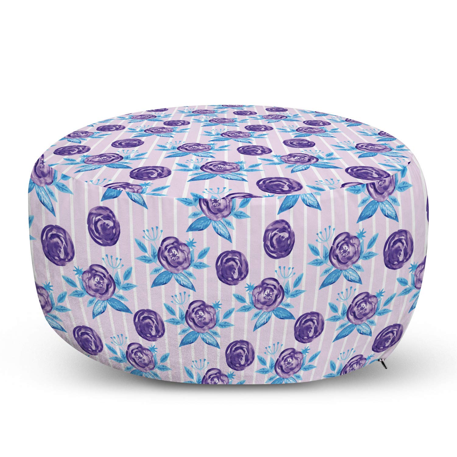 Ambesonne Floral Ottoman Pouf - Watercolor Abstract Rose Pattern Foot Rest with Removable Cover, Soft Decorative Pouf for Living Room & Bedroom in Pale Pink & Sky Blue | Perfect for Home Decor, Lounge Seating & Extra Storage