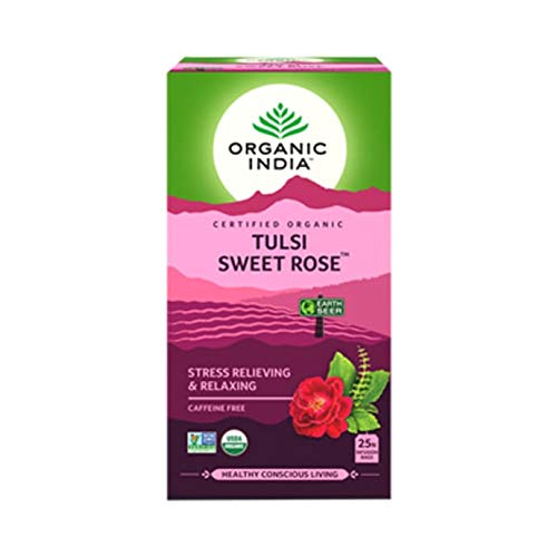 Organic Tulsi Sweet Rose Herbal Tea - 25 Tea Bags | Stress Relief & Relaxation | Perfect for Morning Rituals, Afternoon Breaks & Evening Wind-Down