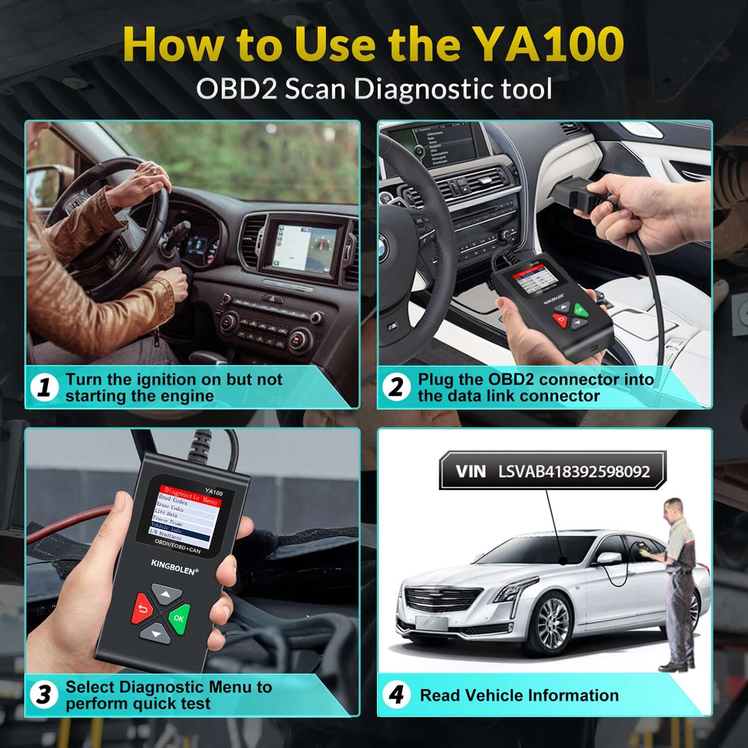 KINGBOLEN YA100 Auto OBD2 Scanner - Professional Car Diagnostic Tool for Engine & Exhaust Inspection | Perfect for Mechanics & DIY Car Maintenance