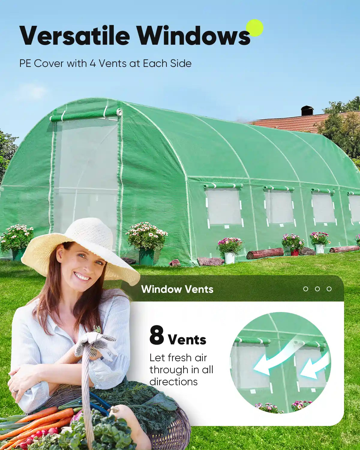20' x 10' x 6.6' Large Walk-in Greenhouse for Outdoor Gardening - Perfect for Growing Vegetables, Flowers & Plants Year-Round