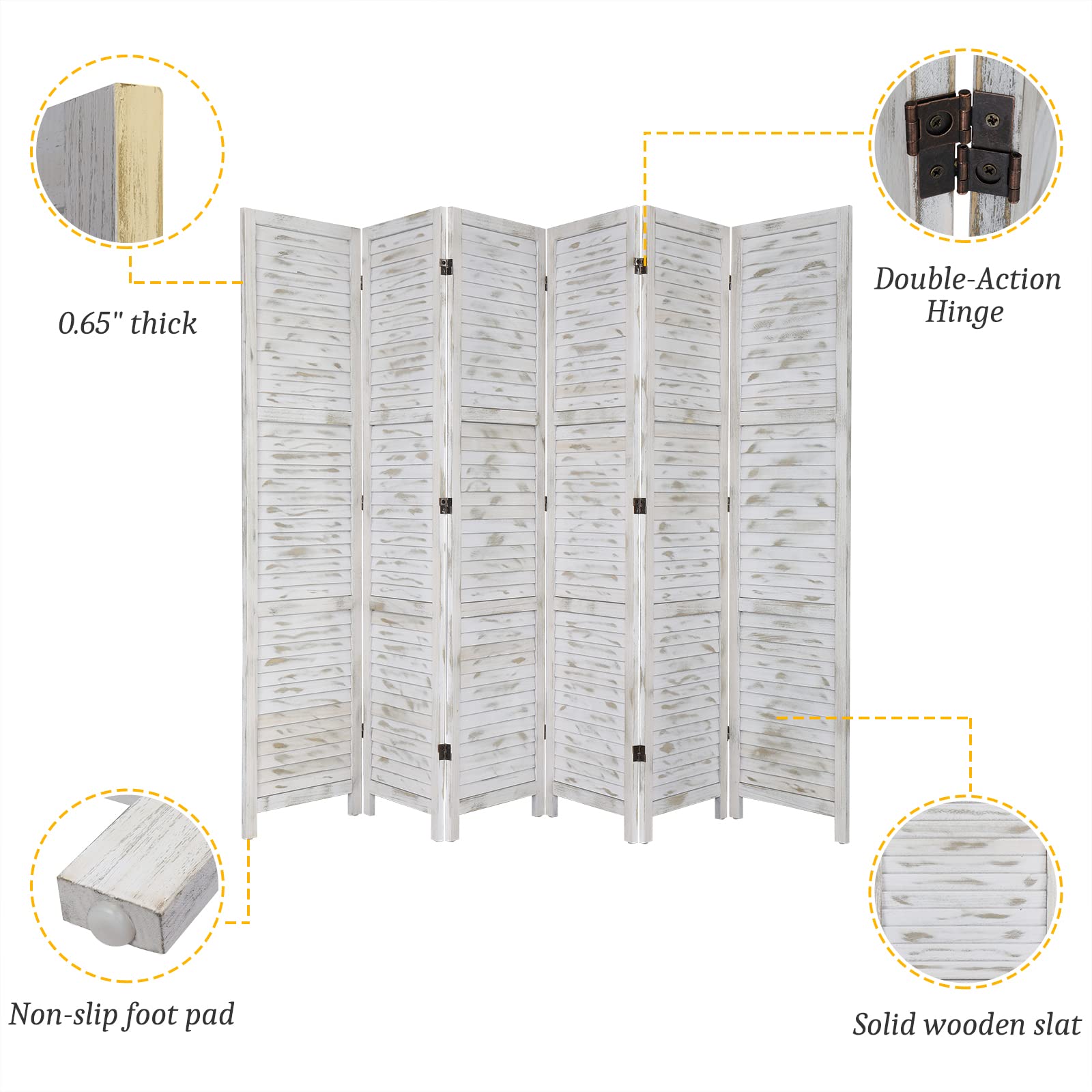 Bonnlo 5.9 Ft Tall Wood Room Divider Privacy Screen - 6 Panel Folding Partition Wall Divider for Home & Office - Freestanding Hinged Space Separator Screen (Grey) - Perfect for Living Room, Bedroom, Studio or Workspace Privacy