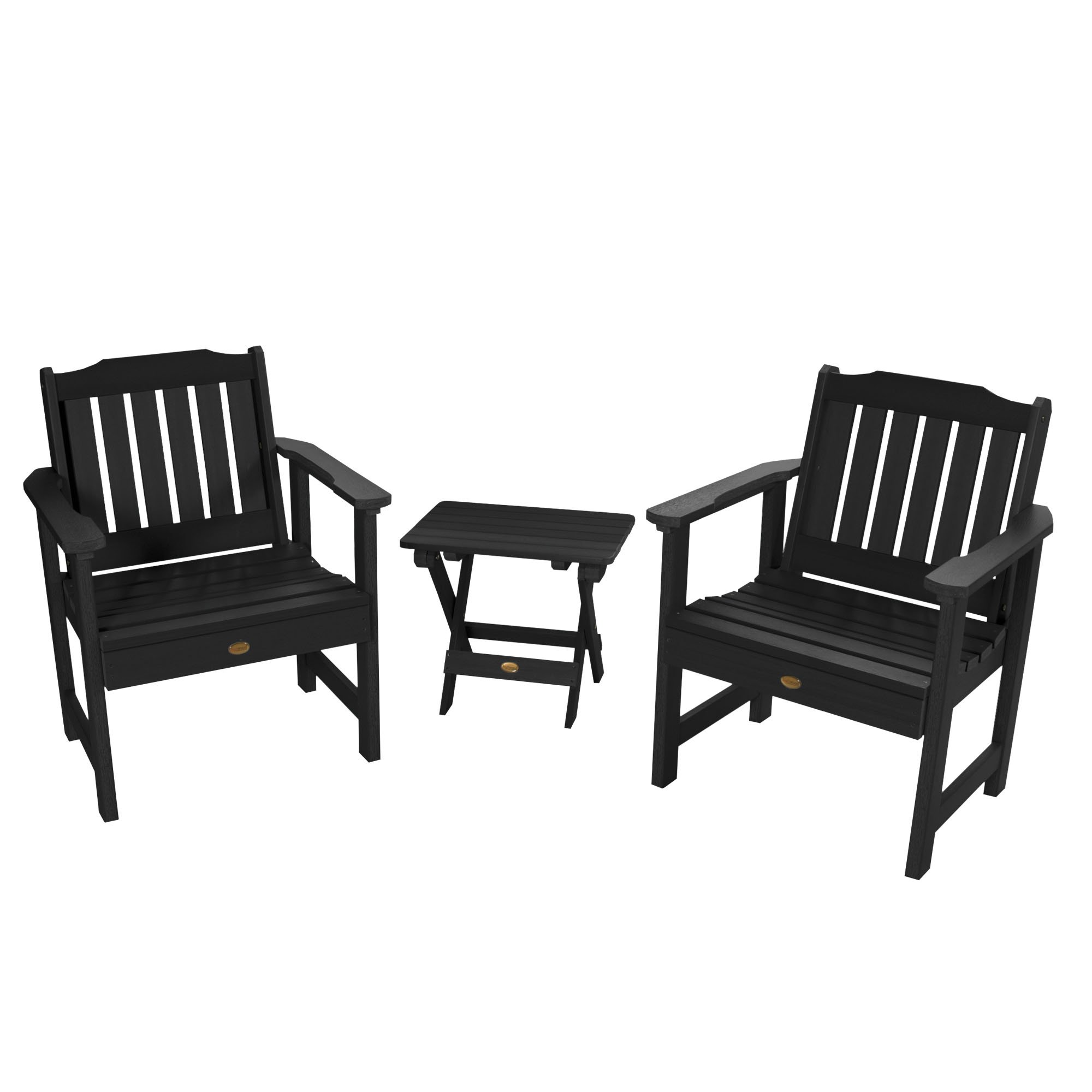 Highwood AD-KITCHGL1-BKE Lehigh 2-Piece Folding Garden Chairs with Side Table Set - Outdoor Patio Furniture for Backyard, Poolside & Balcony - Black 3-Piece Bistro Set