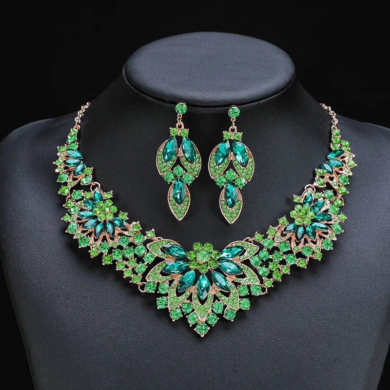 Vintage Leaf and Flower Necklace Set - 2 Piece Luxury Jewelry for Women, Wedding Accessories, Bridal Party Gifts, Anniversary & Special Occasion Jewelry