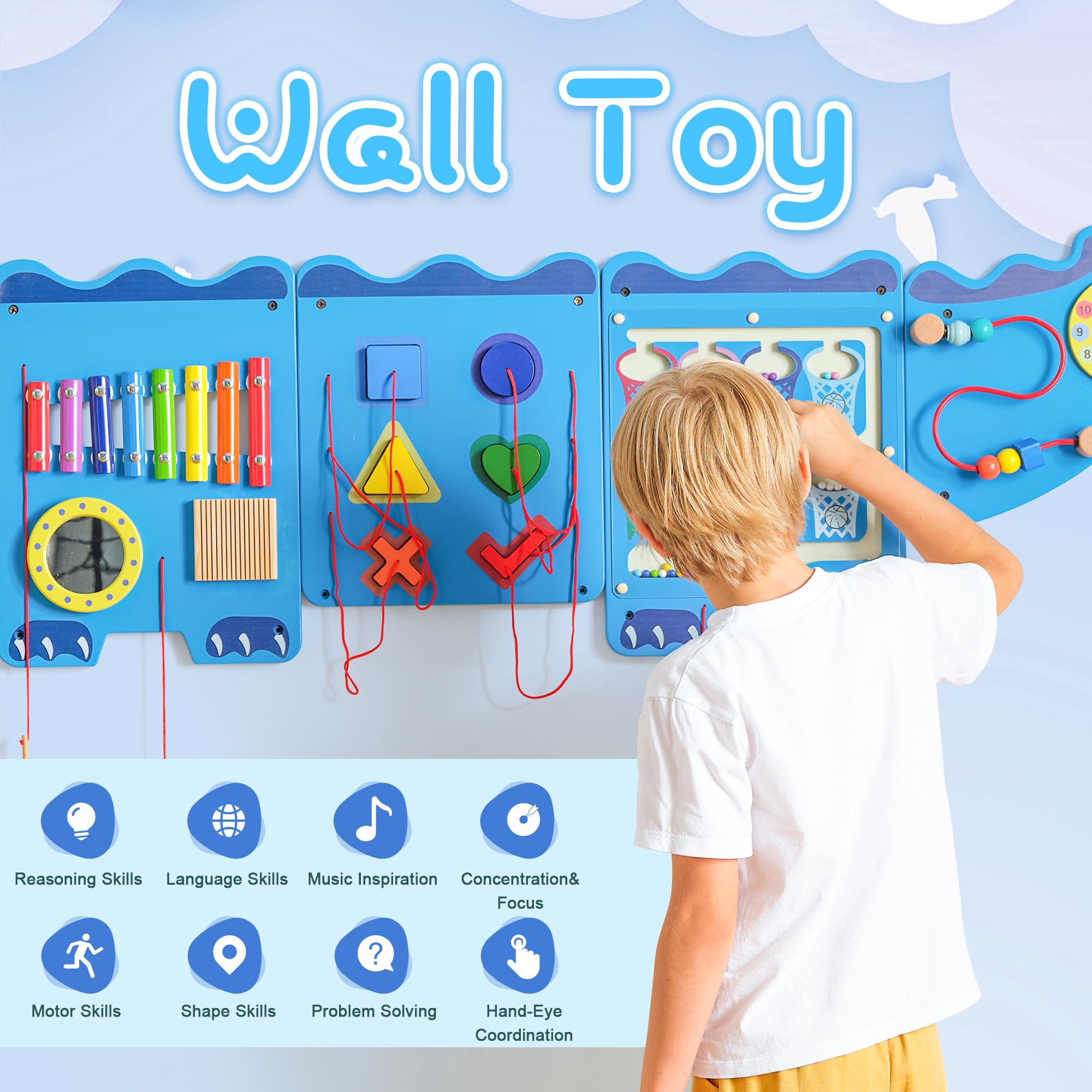 Crocodile Sensory Toys Activity Wall Panels - Montessori Educational Busy Board for Toddlers, Wooden Learning Activity Cube & Interactive Sensory Wall (Blue) | Perfect for Daycare, Preschool & Home Playrooms