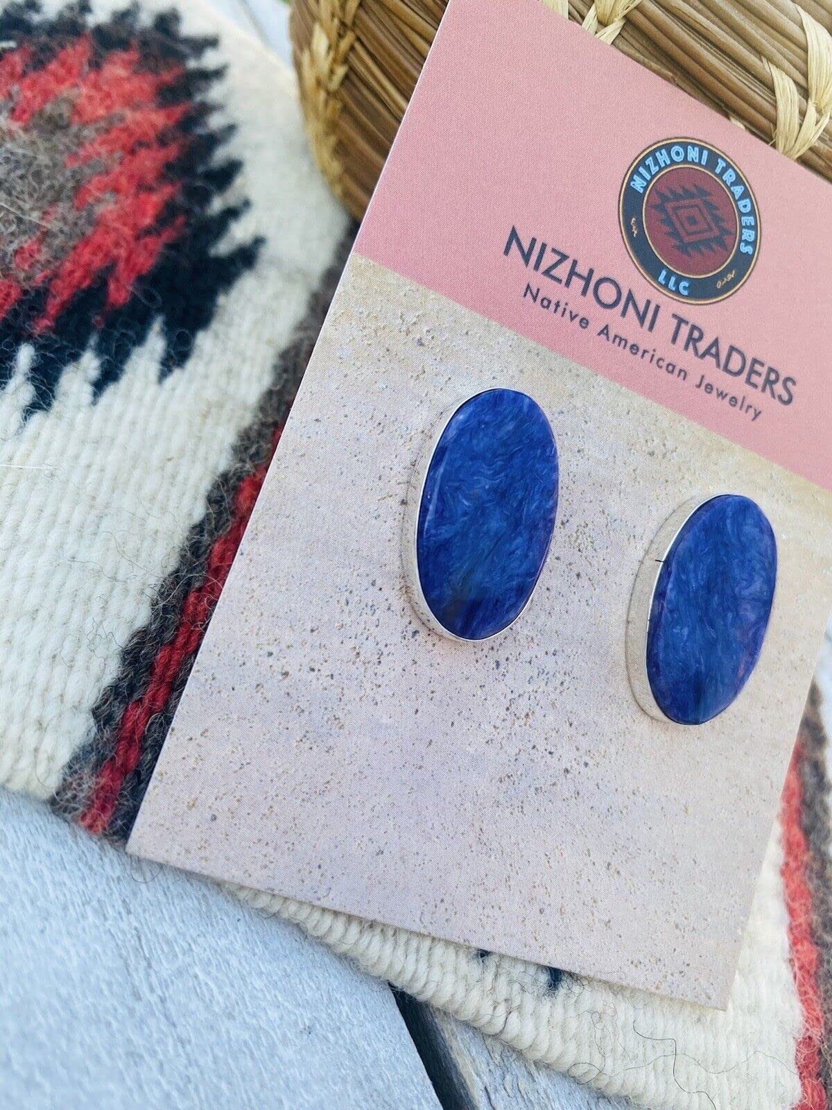 Navajo Sterling Silver and Charoite Stud Earrings - Handmade Native American Jewelry for Women | Perfect for Casual Wear, Gifts, and Special Occasions