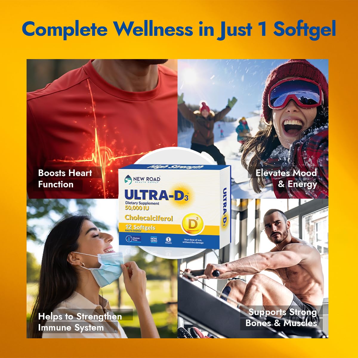 New Road Health Supply - Vitamin D 50000 IU Weekly Softgels (12 Count) | Bone, Teeth & Immune Support | Gluten-Free & Easy to Swallow | Ideal for Adults with Vitamin D Deficiency or Low Sun Exposure