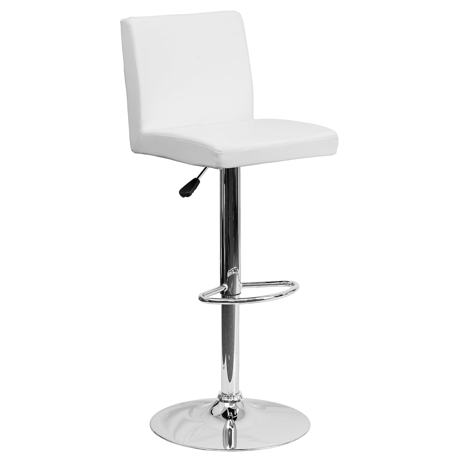 Flash Furniture Adjustable Height Barstool - Contemporary Vinyl Upholstery with Panel Back & Chrome Base - 1-Pack White Bar Stool for Kitchen Island, Breakfast Nook & Home Bar