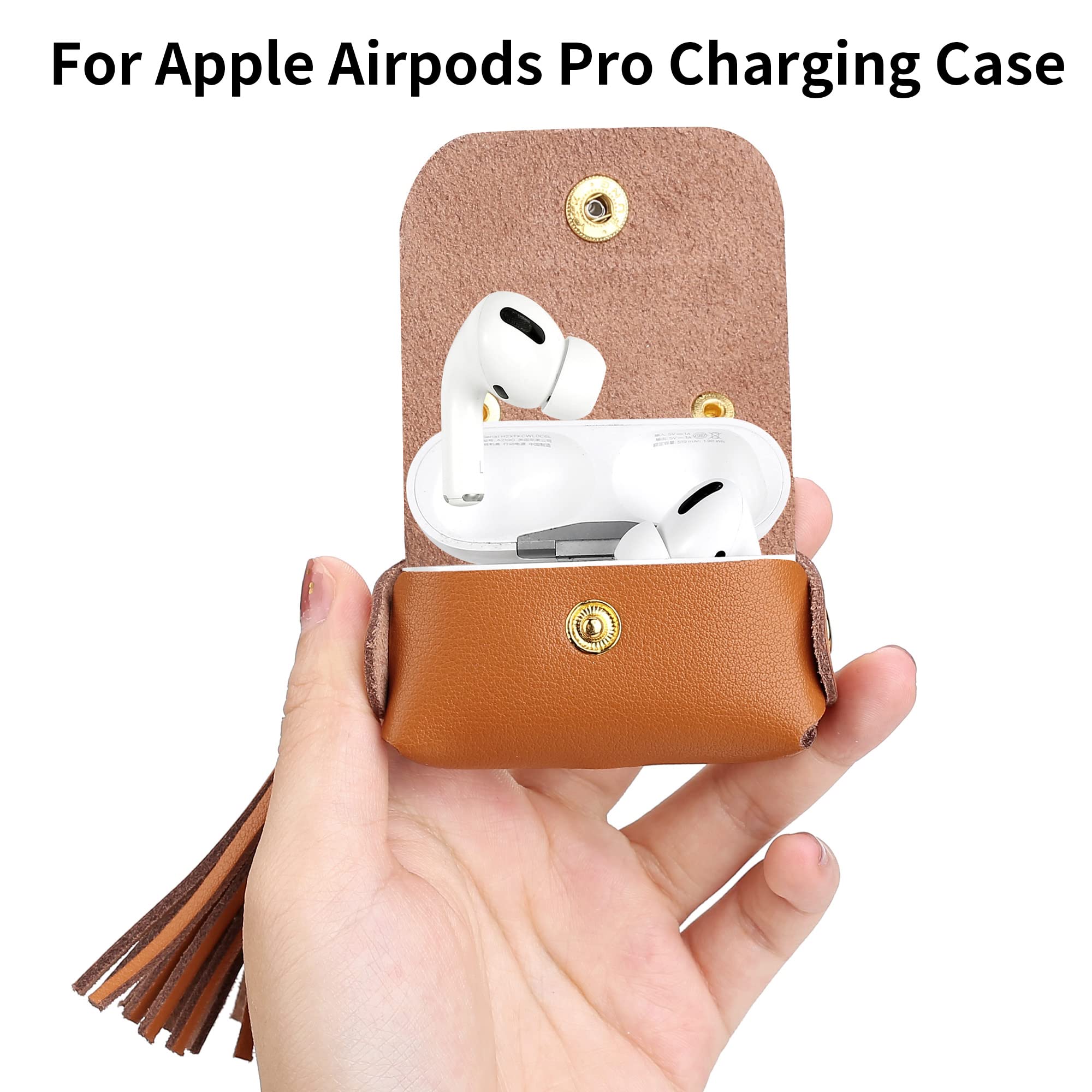 Genuine Leather AirPods Pro Charging Case Cover with Tassels - Compatible with AirPods Pro 1st (2019) & 2nd Gen (2022) - Brown - Stylish Protection for Travel & Daily Use