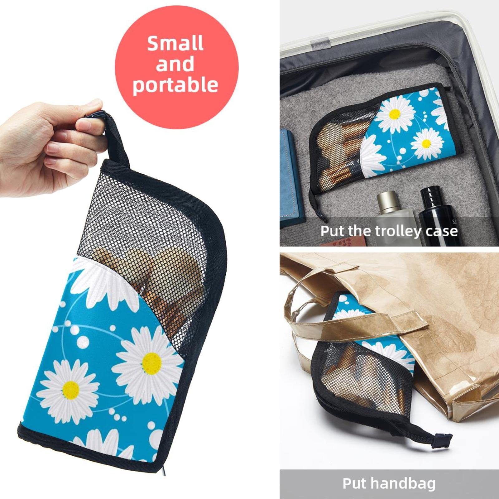 Floral Daisy Makeup Brush Organizer Bag with 12 Brushes - Portable Cosmetic Brush Holder Case for Travel & Home Vanity Storage
