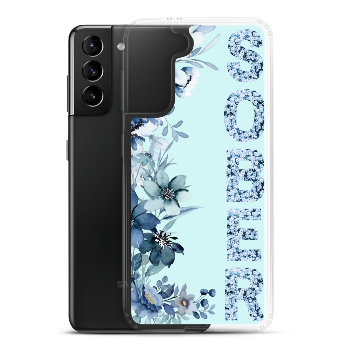 SOBER Blue Chinoiserie Samsung Phone Case - Clear Floral Design Protective Cover for Samsung Galaxy | Perfect for Everyday Use, Office & Travel