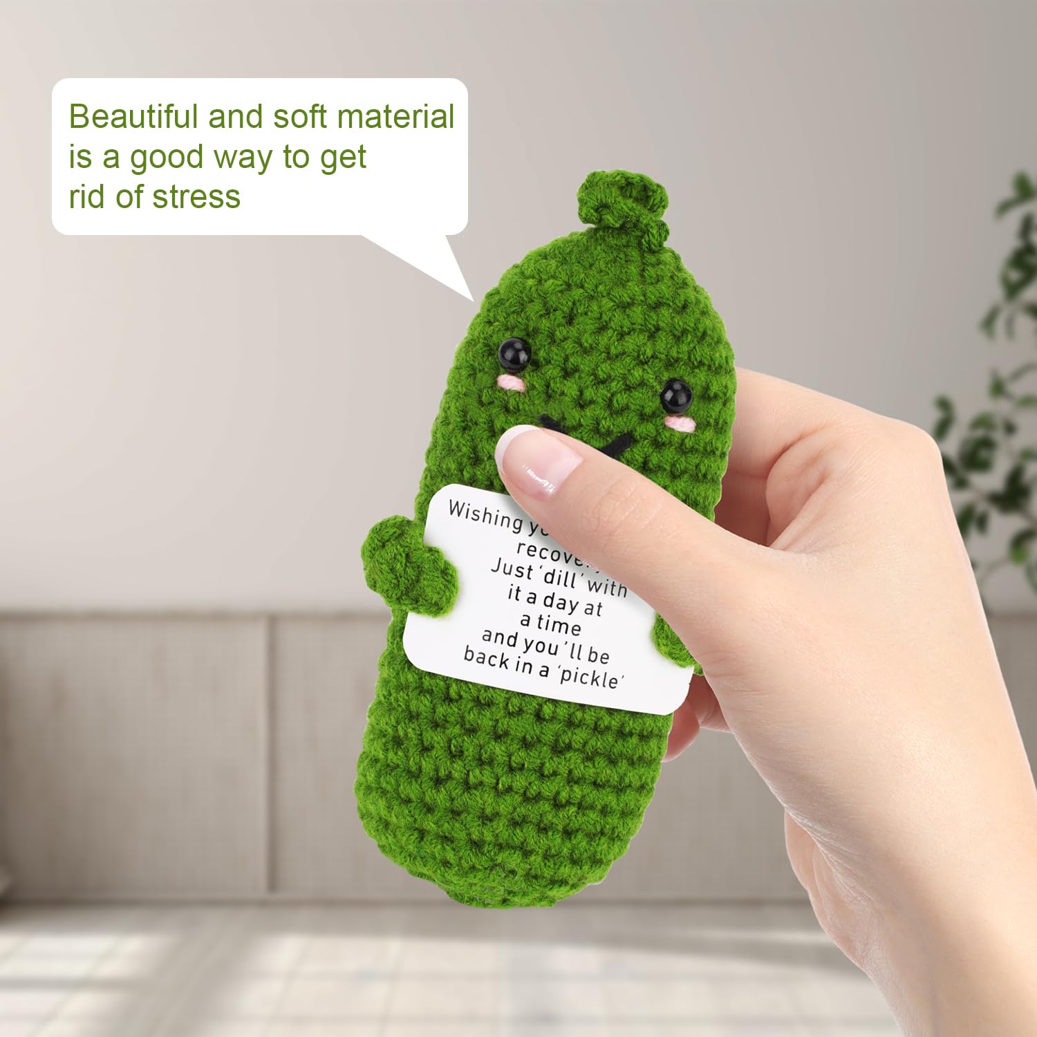 Funny Green Pickle Crochet Doll - Encouragement & Support Gift for Surgery Recovery - Handmade Knitted Emotional Healing Present for Family & Friends - Perfect Get Well Soon Gift for Hospital Patients & Care Packages