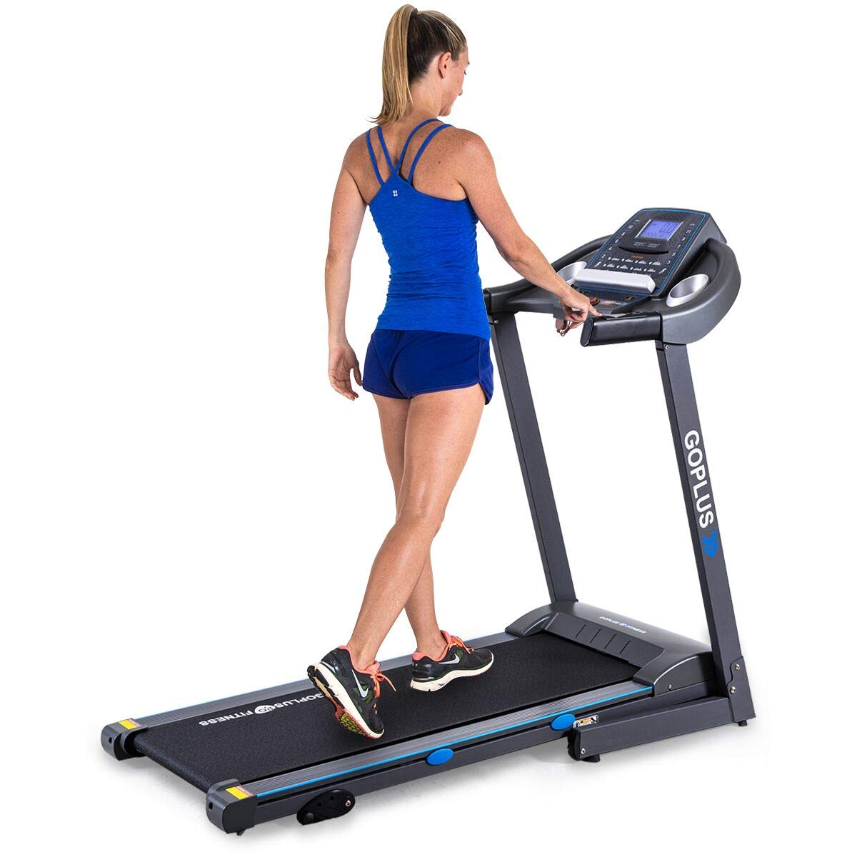Goplus 2.25HP Folding Treadmill with Incline - Electric Running Machine for Home & Gym, Blue Backlit LCD Display, Cardio Workout Equipment for Walking, Jogging & Fitness Training | Perfect for Small Spaces & Home Exercise