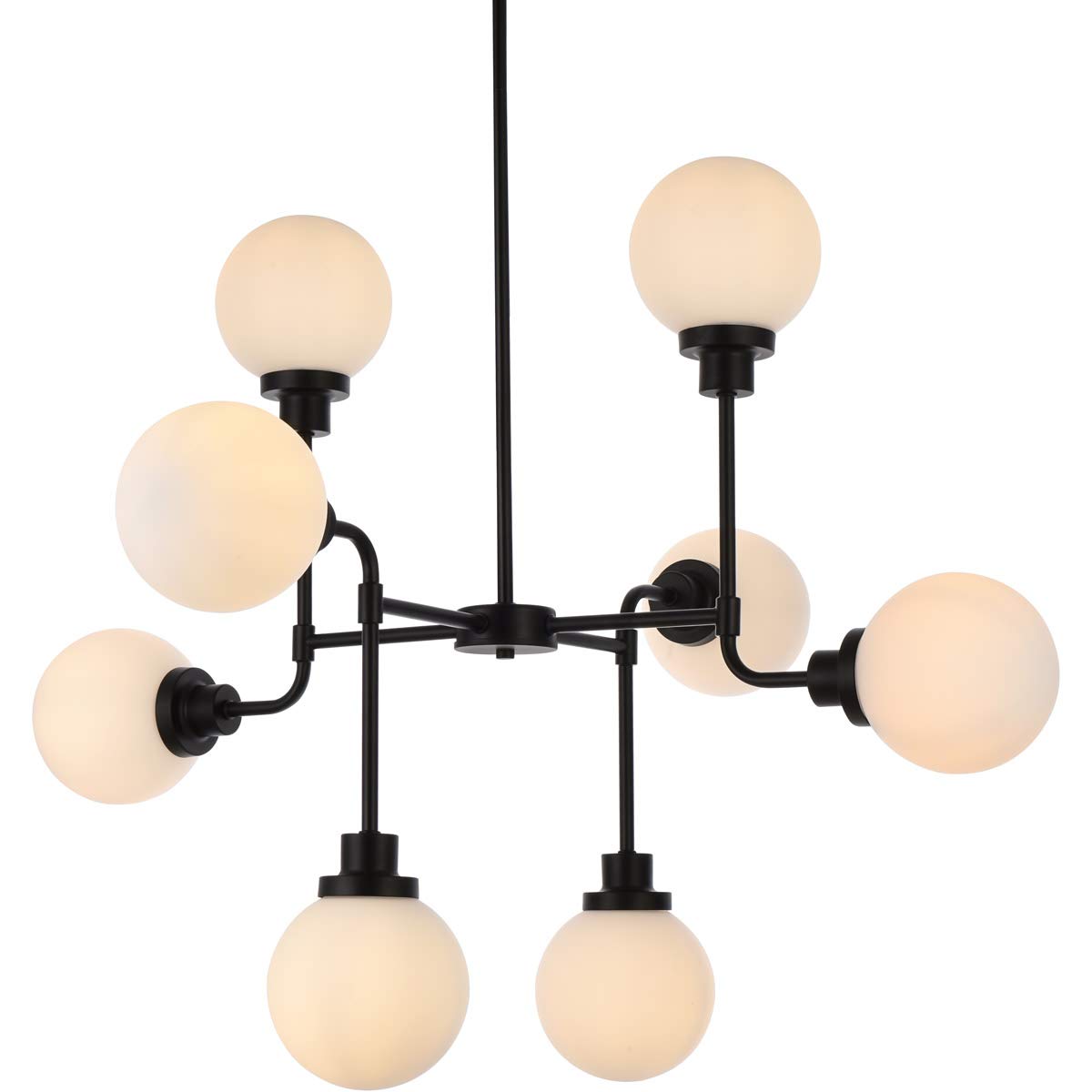 Modern Black 8-Light Pendant Ceiling Fixture with Frosted Glass Shades - Indoor Lighting for Dining Room, Kitchen Island & Living Room Decor