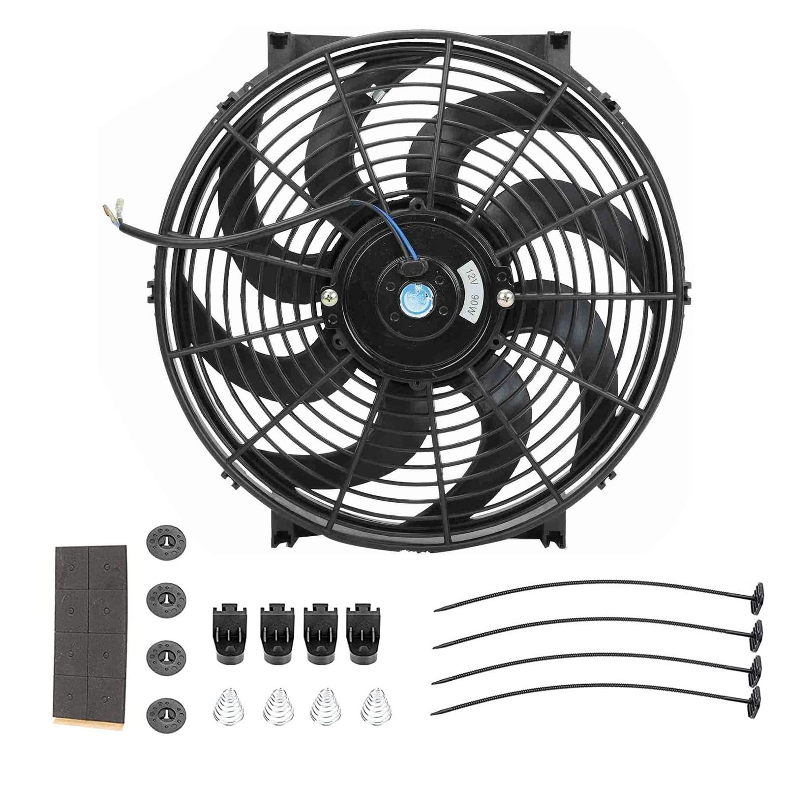 14 Inch Slim Electric Radiator Cooling Fan - 12V 90W High Performance Push Pull Fan with Universal Mounting Kit (Black) - Perfect for Car Engine Cooling, PC Case Ventilation & Home DIY Projects