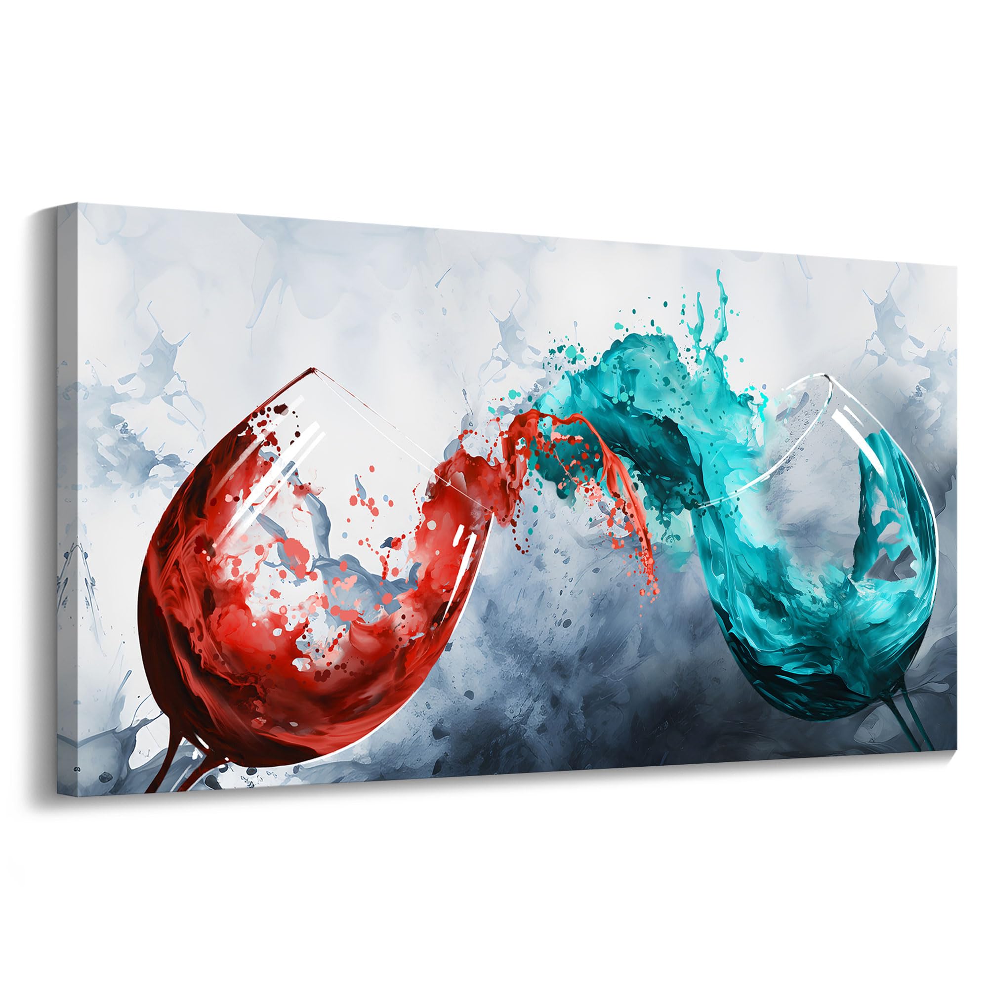 Modern Wine Glass Canvas Wall Art - Blue & Red Wine Cups Painting for Dining Room, Kitchen, Living Room & Office Decor - 29x58 Inch Large Wall Art - Perfect for Home, Restaurant & Bar Decor