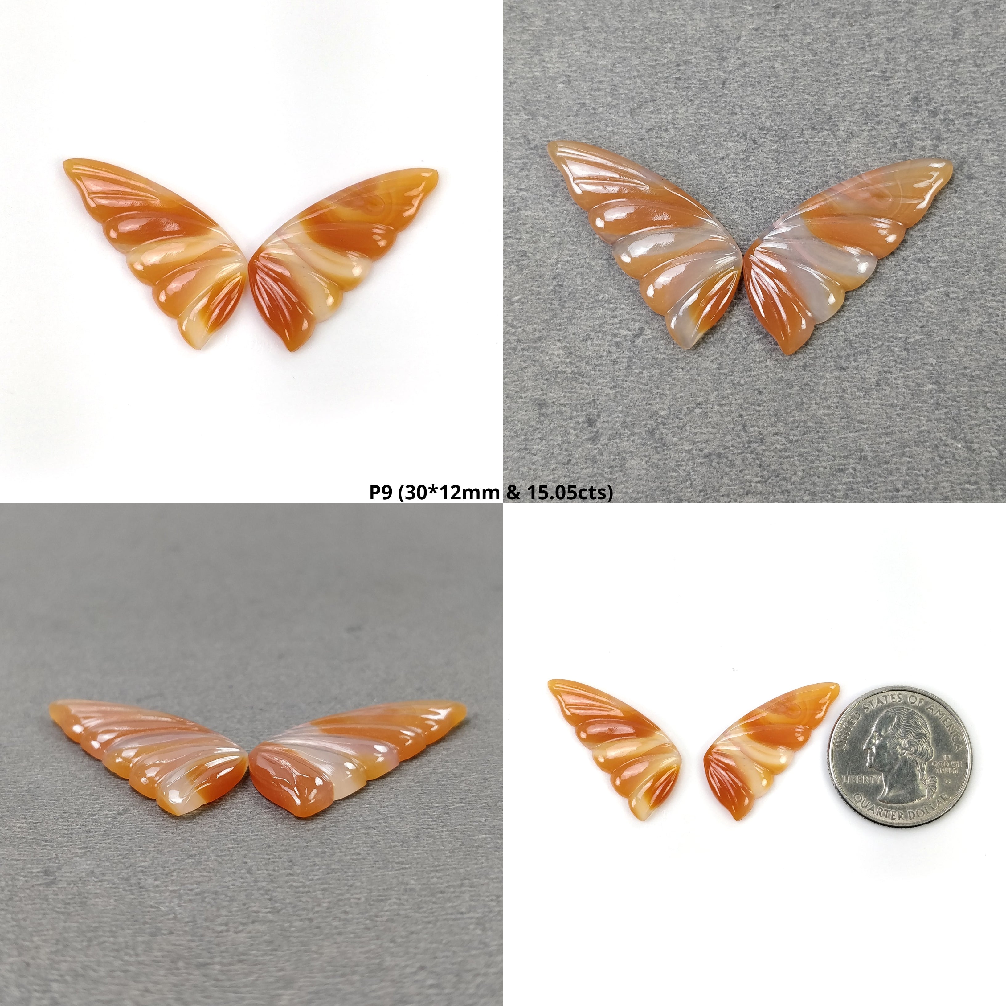 Natural Untreated Botswana Striped Agate Gemstone Carving - Hand Carved Bi-Color Agate Butterfly Pendant (29x13mm & 35x13mm Pair) for Jewelry Making, Meditation & Spiritual Healing