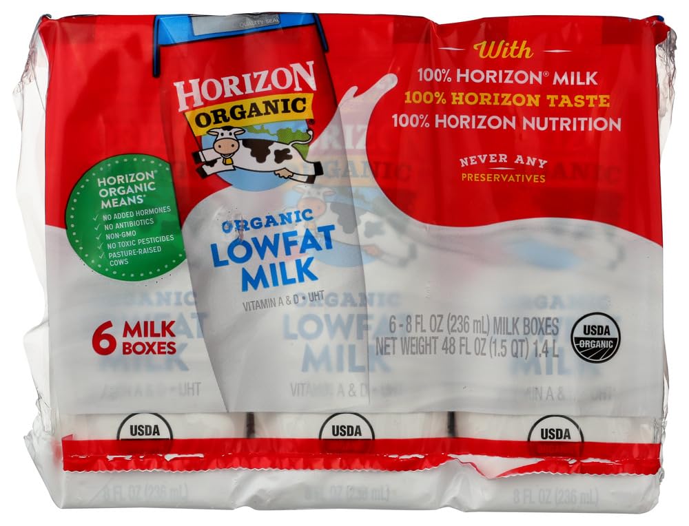 Horizon Organic 1% Lowfat Milk - 8 Fl Oz (Pack of 9) | Healthy Dairy Drink for Breakfast, Smoothies & Baking | USDA Organic, Lactose Free